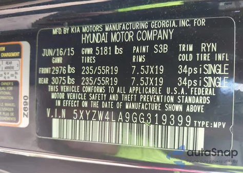 2016 Hyundai Santa Fe Sport 2.0L Turbo from USA, damaged, VIN 5XYZW4LA9GG319399